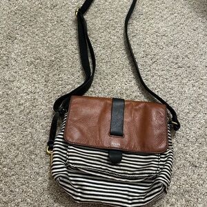 Fossil Black and Brown Striped Shoulder Bag